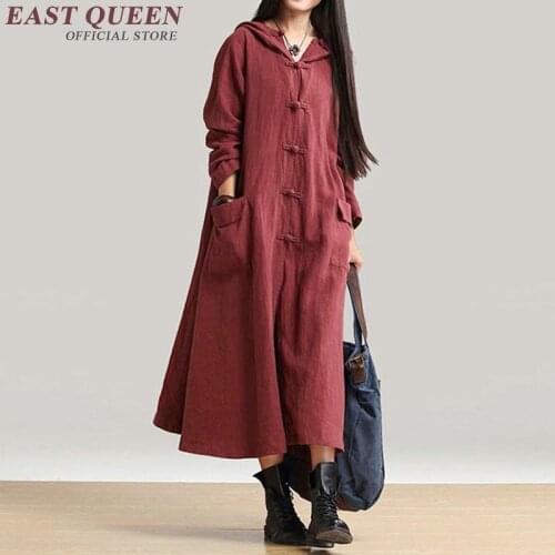 Vintage traditional Chinese women long dress oriental Chinese linen full sleeve loose large size women dresses DD222 F