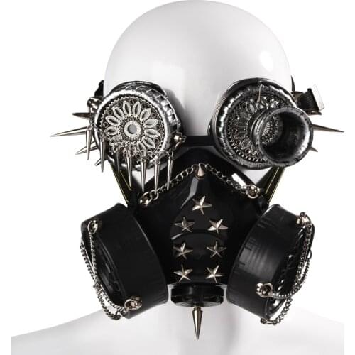 Vintage Rivet Punk Mask Spikes Goggles Cosplay Props Halloween Costume Steampunk Masks with Glasses for Men/Women Party