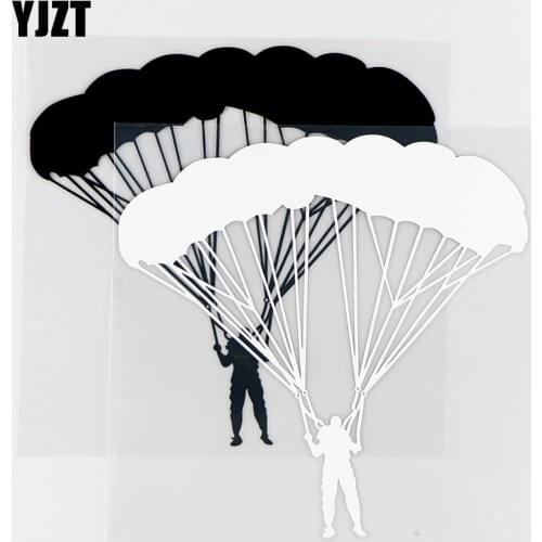 YJZT 15.8×15.3CM Skydiver Silhouette Art Deco Car Sticker Vinyl Decal Parachute Black / Silver 10A-0563