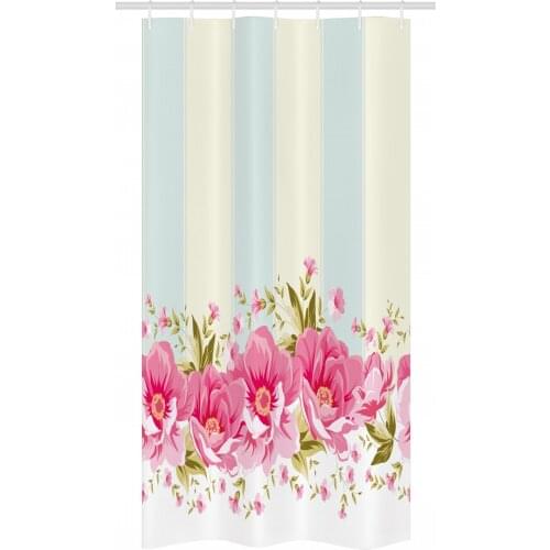 Wild Floral Vintage Shower Curtain Set Pastel Pink Petals Art Waterproof Fabric Narrow Bath Curtain Bathroom Decor with Hooks