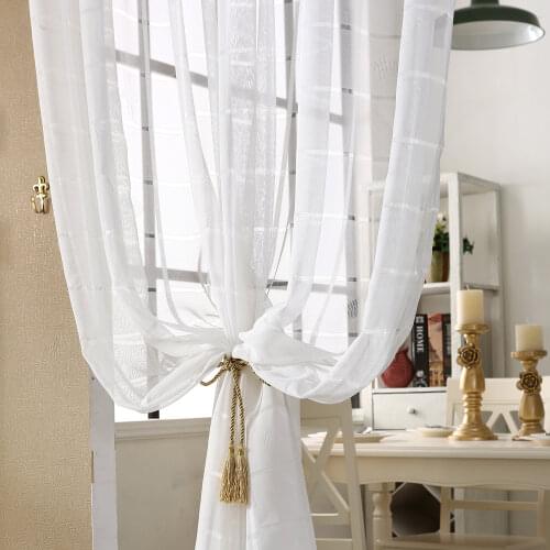 Modern Minimalist Jacquard Solid White Plaid Screens Living Room Curtains Tulle Balcony Vertical Curtain with thin Sheer wp444#5