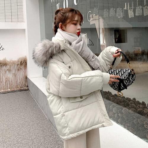 Wenfly Women Jacket Hooded Fur New Cotton Warm Thick Winter Loose Bread Pockets Short Coat Student Korean Casual Outerwear