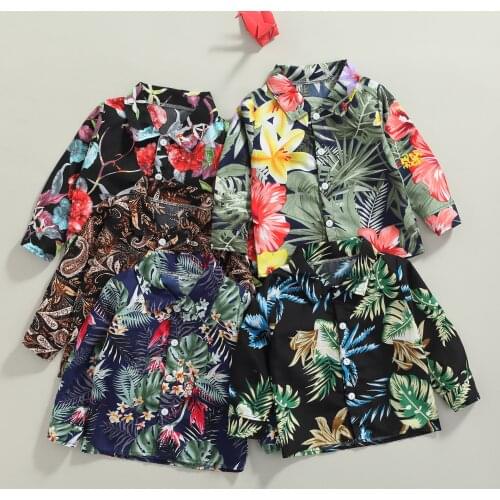 FOCUSNORM 0-5Y Infant Baby Boys Beach Shirts 5 Style Long-sleeved Flower Pattern Printing Casual Single-breasted Tops