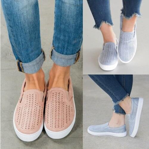 2019 Spring Slip On Sneakers Shallow Loafers Women Vulcanized Shoes Breathable Hollow Out Female Casual Flats Ladies