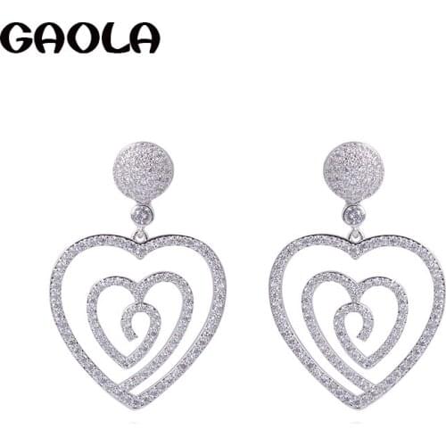 GAOLA Brand Jewelry Clear Cubic Zirconia Heart Dangle Earrings For Women Bijoux GLE7191Y