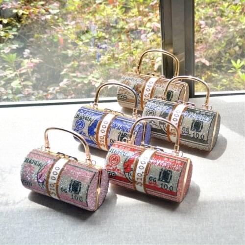 Women Dollar Evening Bags Shiny Rhinestone Clutch Money Purses Fashion Shoulder Bag Handbag Wedding Party Dinner Bag