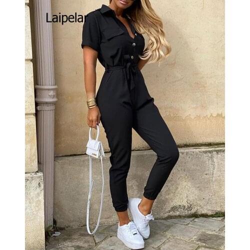 Womens Casual Jumpsuit Temperament Commuter Jumpsuit Overalls Short-Sleeved Jumpsuit Autumn New