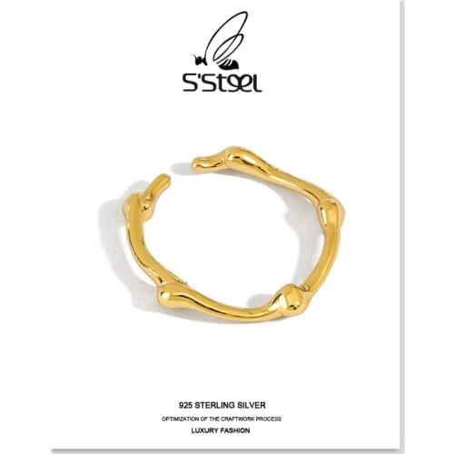 SSTEEL Irregular Gold Rings For Women 925 Sterling Silver Korean Minimalist Adjustable Ring Bague Argent Femme Fine Jewellery