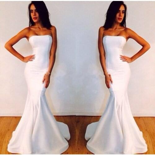 Free shipping new Fashion Style Simple White Mermaid Prom 2019 Sexy Strapless Long Cheap Party Gown white bridesmaid dresses