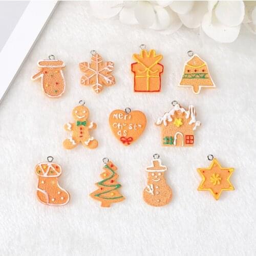 11pcs/ lot Cute Christmas cookies Flat back Resin Charms Accessory for Necklace Earring Pendant DIY Making
