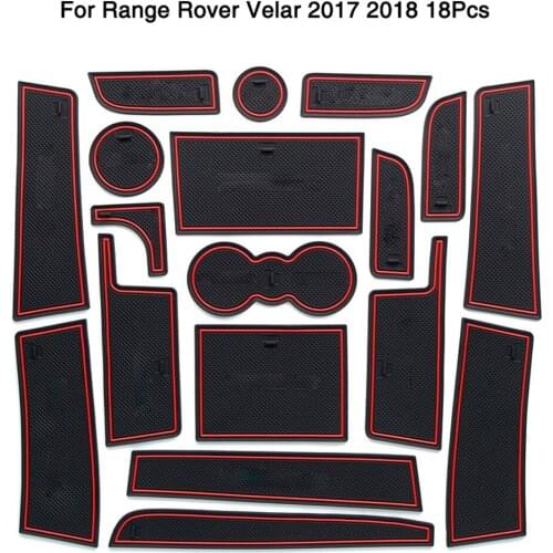 18Pcs Non-slip Cup Holder Mat Door Groove Pads For Range Rover Velar 2017 2018 Rubber Cushion Red