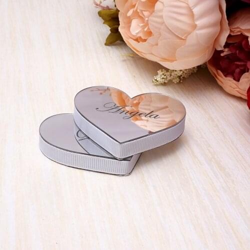 2 pieces Personalized 6cm Mirror Heart 1cm EVA Ribbon Custom Couple Name Wedding Bride Gift Party Decor Verlobungstablett Favors