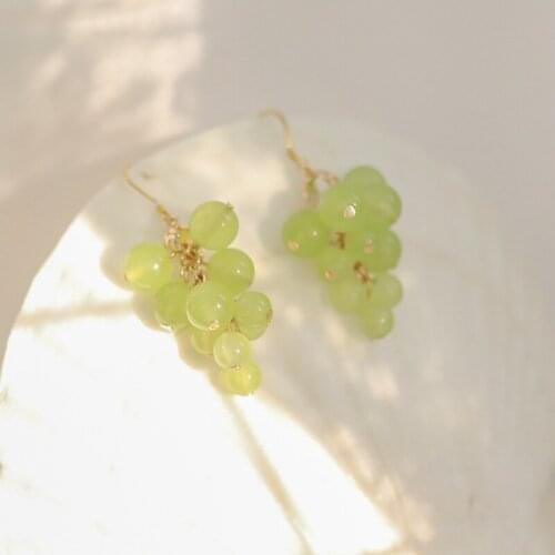 2021 summer New S925 Silver Sweet Green Grape debonaire Earrings for Women Allergist Student Cute Girl Fruit Pendant Earrings