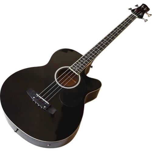 4 string black acoustic electric bass guitar 43 inch high gloss acustica bass guitarra with free bass bag with a little dent