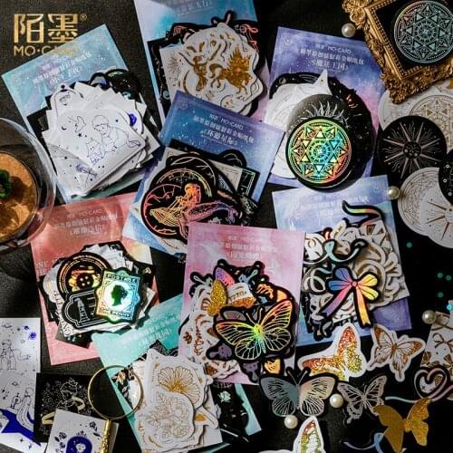 40 Pcs Star Fantasy Decorative PVC Laser Stickers Scrapbooking Diy Label Diary Stationery Album Retro Magic Circle Butterfly