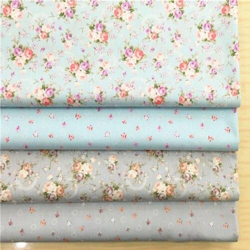 50x160cm Blue Grey Bing Small Blooming Flower Printed Cotton Fabric Floral Fabric For DIY Sewing Quilting Bedding Decoration
