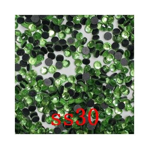 Shining peridot ss30 288pcs DMC hot fix flatback rhinestone crystal garment bags dress convient diy hot fix rhinestoes