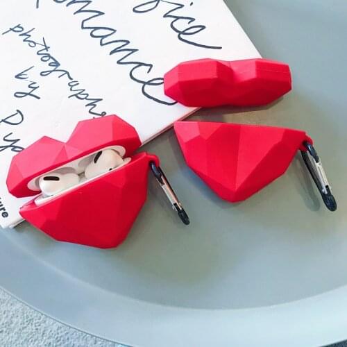 For AirPods Pro Earbuds Case 3D Red Heart Wireless Earphone Cover for Apple Airpods 3 Headphone Charging Box Anti-lost Key Ring