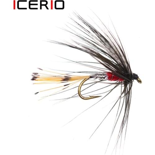 ICERIO 6PCS Fly Tying Hook Golden Pheasant Tail Wet Flies Trout Fishing Fly Lure Baits #12