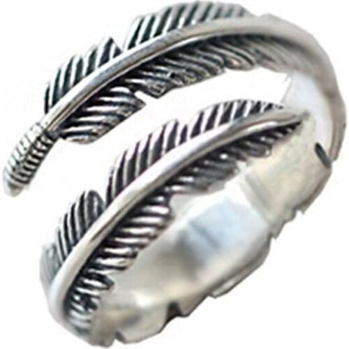 Retro punk style ancient silver jewelry feather arrow ring simple geometry double line adjustable ring for men and women
