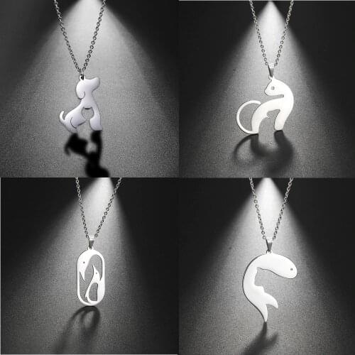 LIKGREAT Dog Cat Pendant necklace for Women Fish Shark Butterfly Animals Stainless Steel Gold Link Chain Choker Fashion Jewelry