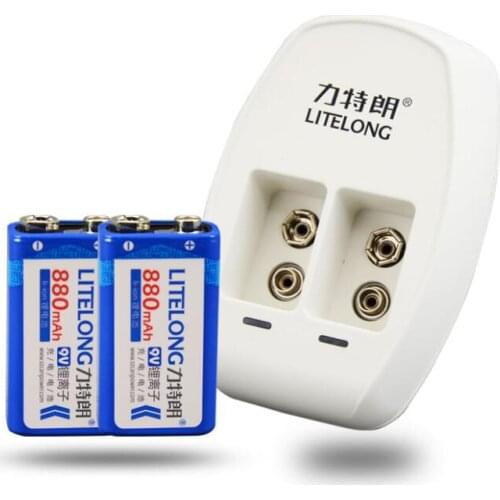 2pcs 9V 1000mAh rechargeable lithium-ion battery for metal detector 6F22 rechargeable lithium battery + 1PCS 9V smart charger