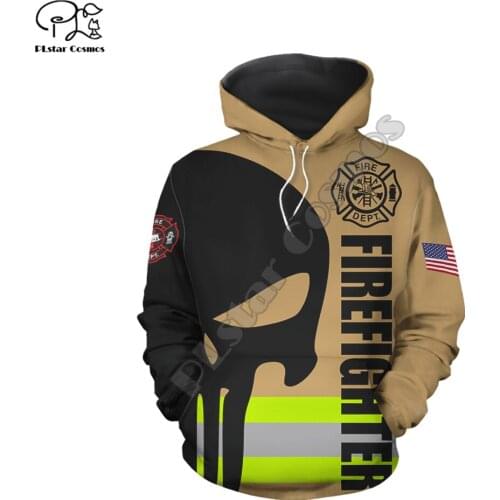 PLstar Cosmos Cool Skull Firefighter Fireman 3D Print Hoodies Sweatshirts Zip Hooded For Men And Women Casual Streetwear Q44