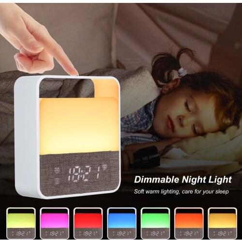 USB Rechargeable Night Light with Alarm Clock Dimming Warm White Bedside Table Lamp Times Display 3 Alarms Wake Up Clock Light
