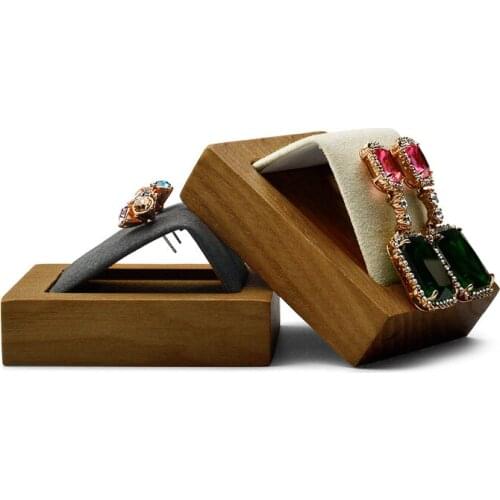 Oirlv New Dark Grey or Beige Solid Wood Earrings Display Stand with Microfiber insert Earring Holder Ear Drop Organizer Showcas