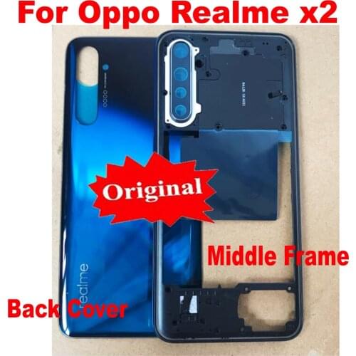 Original Back Battery Cover Housing Door Rear Case+ Middle Frame with Camera Glass Lens +Power Volume Buttons For Oppo realme X2