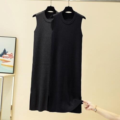 2020 Autumn Korean Bodycon Split Dresses Club Women Sexy Sleeveless Slim Dress Party Knitted Sweater Dress Female Black Vestido