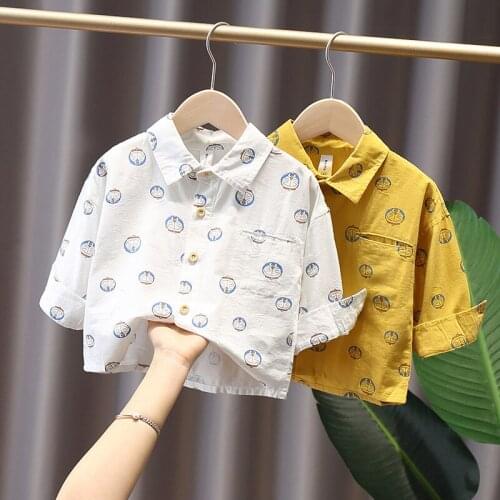 Fall Spring Kids Boys Girls Cartoon Cat Shirts Casual Baby Long Sleeve Blouse Turn-Down Collar Tops Exquisite Children Clothes