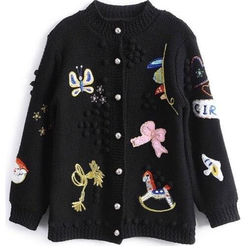 Autumn Winter Women Cardigans Sweaters Luxury Brand Design Knitted Christmas Sweater High Quality Cartoon Embroidery Cardigans