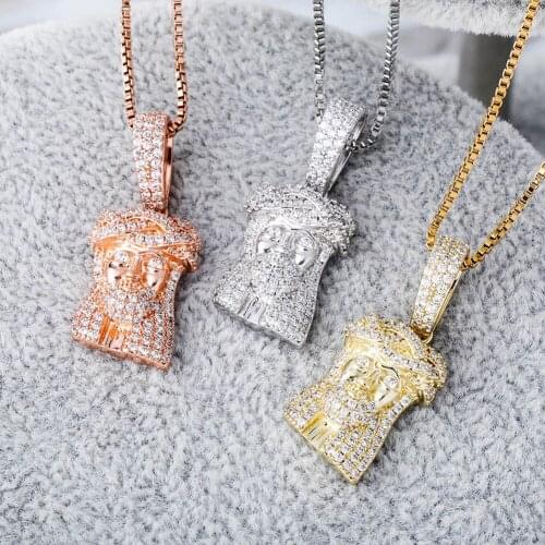 Hip Hop Iced Out Bling Jesus Head Necklace Pendant for Men/Women Gold Color Cubic Zircon Chian Necklace Christian Jewelry