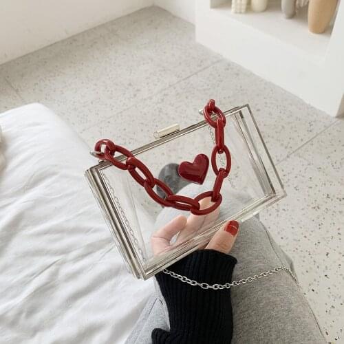 Transparent Bag New Acrylic Women Clutch Bag Chain Luxury Brand Women Messenger Bag Evening Bag Handbag Love Shoulder Bag