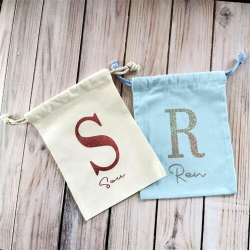 Christmas Fabric Bags Personalized Initials New Year Kids Candy Bag Custom Name Xmas Santa Sack Canvas Gift Bags Supplies