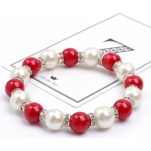 Fresh and simple pearl color coral cinnabar glass crystal bead bracelet for women jewelry for women clothing accessory