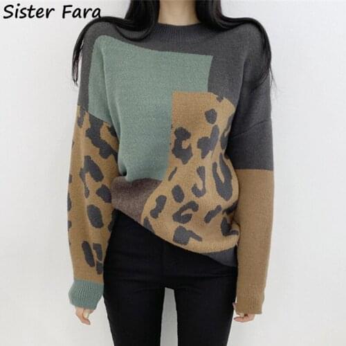 Sister Fara Women Autumn Winter Thicken Wild Patchwork Warm Knitted Sweater Fashion Ladies Long Sleeve O-Neck Pullover Sweater