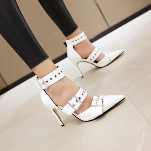 Spring Summer New Fashion Ankle Strap Sexy Women Pumps Buckle Rivets High Heels Night Club Shoes Woman Punk Band Female Sandals