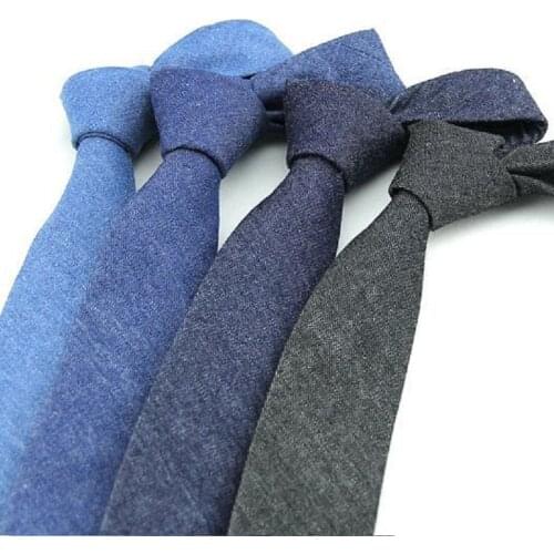 Solid Mens Necktie Cotton Blue Cowboy Tie 6cm Ascot Neckwear Business Ties Suit Shirt Accessories For Men