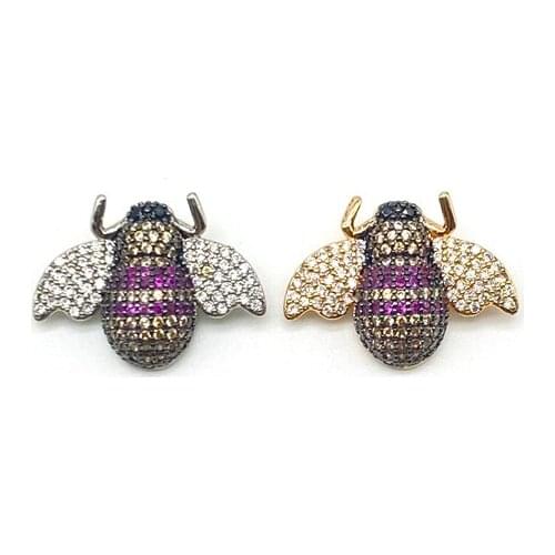 5pcs/lot Insect Jewelry Micro CZ Paved Bee Pendants For Bracelets Necklaces Making