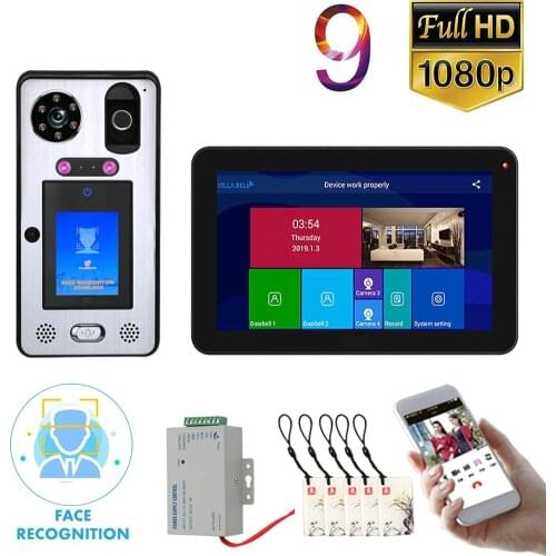 9 inch Wifi Wireless Face Recognition Fingerprint IC Video Door Phone Doorbell Intercom System with Wired 1080P Camera