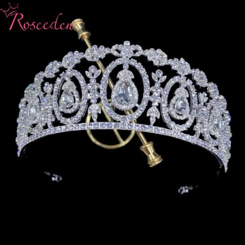 Vintage Queen Princess Tiara Crown Crystal Pearl Diadem For Bridal Hair Accessories Bride Tiaras RE3544