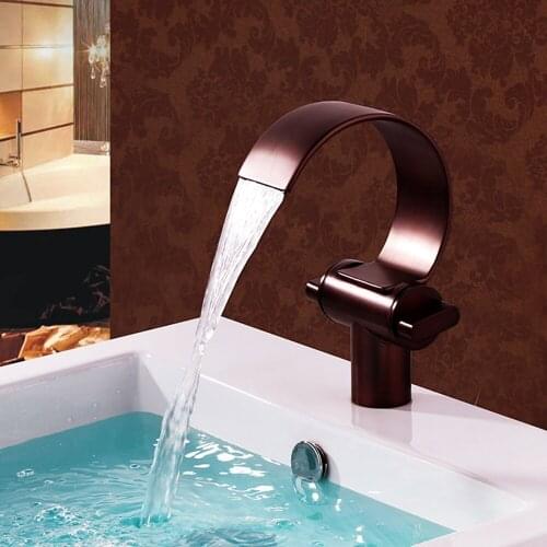 High quality oil rubbed bronze waterfall basin faucet ORB cold water hot water waterfall faucet Brass Crane