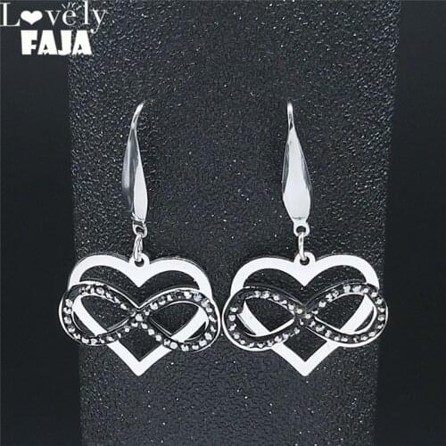 Black Crystal Stainless Steel Wireless Loop Symbol Stud Earrings Heart Earrings Jewelry pendientes acero inoxidable mujer E4810S