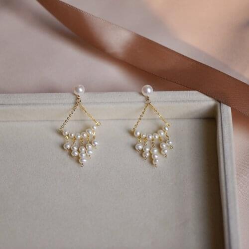 Lily Jewelry 925 Sterling Silver Gold Color Real Freshwater Pearl Tassels Drop Earrings Women Wedding Party Nice Gift