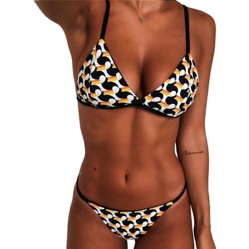 Women Strap Split Bikini Set Swimwear Padded Bra Solid Metal Button Swimsuit Beachwear Female Monokini Plavky Biquini Tankini