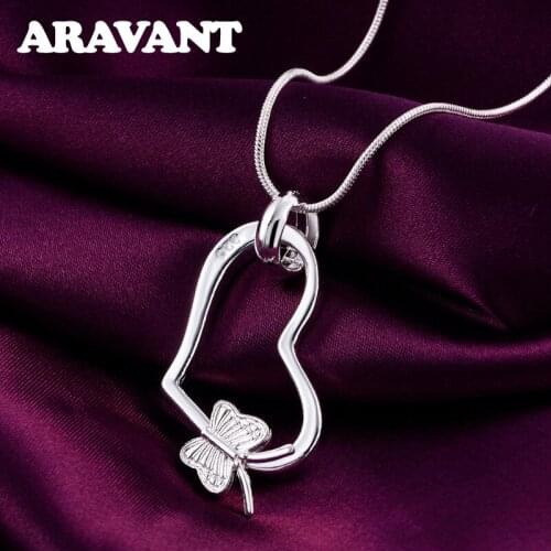 925 Silver Butterfly Heart Pendants Necklaces For Women Wedding Jewelry Gifts