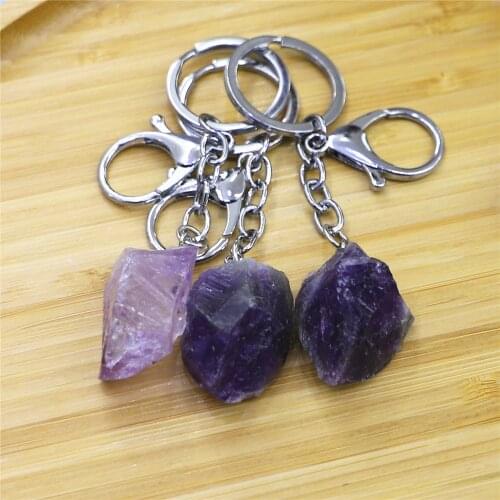 10pcs/Lot Natural Stone Keychain Handbag Wallet Clip Natural Real Amethysts Quartz Stone Pendant Car Buckle Chain Key Ring