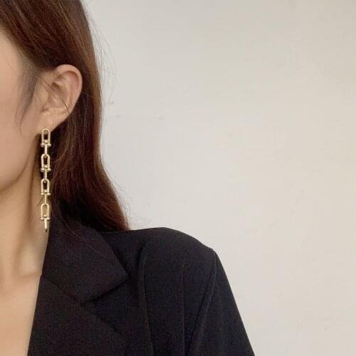 2020 Hiphop Metal Link Chain Long Earrings for Women Punk Jewelry Vintage Stud Earring Female Tassel Brincos Rock Party Bijoux